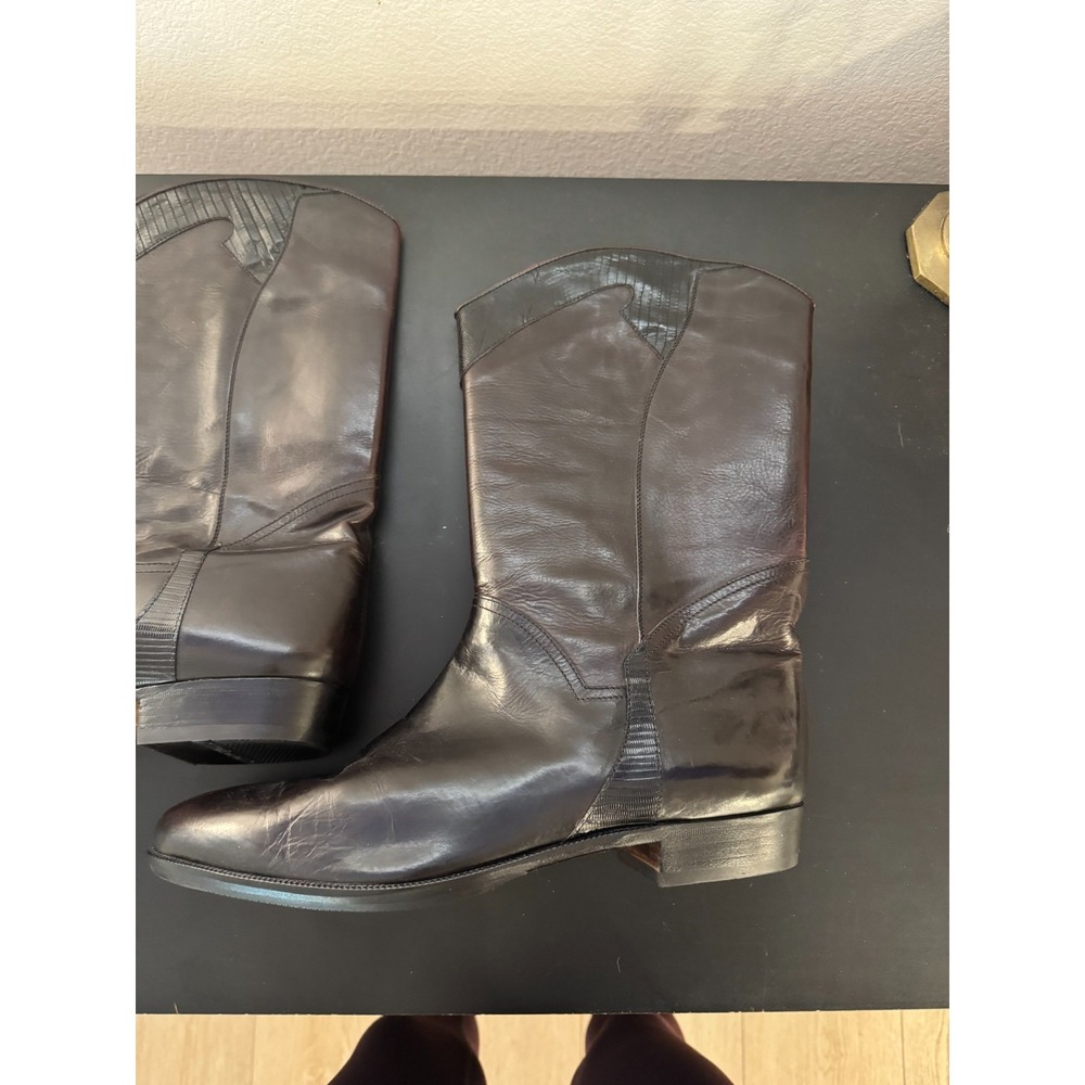 Lorenzo Banfi Men's 11.5 M Boot Black Leather Round Toe Mid Calf Cowbody Western - Picture 3 of 14